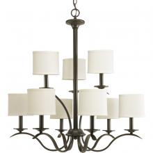  P4638-20 - Inspire Collection Nine-Light Antique Bronze Off-White Linen Shade Traditional Chandelier Light