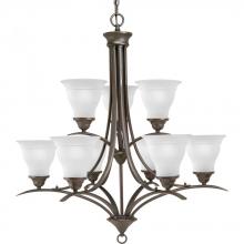  P4329-20 - Trinity Collection Nine-Light Antique Bronze Etched Glass Traditional Chandelier Light
