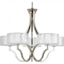  P4645-104WB - Caress Collection Five-Light Polished Nickel Clear Water Glass Luxe Chandelier Light