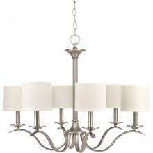  P4739-09 - Inspire Collection Six-Light Brushed Nickel White Linen Shade Traditional Chandelier Light