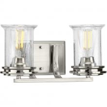  P300273-009 - Winslett Collection Two-Light Brushed Nickel Clear Seeded Glass Coastal Bath Vanity Light