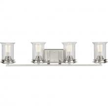  P300275-009 - Winslett Collection Four-Light Brushed Nickel Clear Seeded Glass Coastal Bath Vanity Light