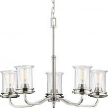  P400206-009 - Winslett Collection Five-Light Brushed Nickel Clear Seeded Glass Coastal Chandelier Light
