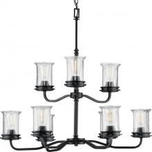  P400208-031 - Winslett Collection Nine-Light Matte Black Clear Seeded Glass Coastal Chandelier Light