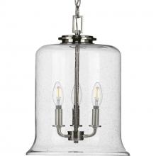  P500239-009 - Winslett Collection Three-Light Brushed Nickel Clear Seeded Glass Coastal Pendant Light