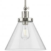  P500324-009 - Hinton Collection One-Light Brushed Nickel and Seeded Glass Vintage Style Hanging Pendant Light