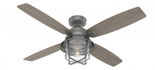  50390 - Hunter 52 inch Port Royale Matte Silver Damp Rated Ceiling Fan with LED Light Kit and Handheld Remot