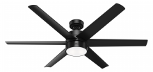  59624 - Hunter 60 inch Solaria Matte Black Damp Rated Ceiling Fan with LED Light Kit and Wall Control