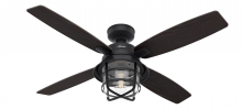  50391 - Hunter 52 inch Port Royale Natural Black Iron Damp Rated Ceiling Fan with LED Light Kit and Handheld