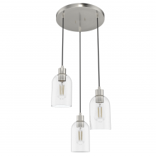  19718 - Hunter Lochemeade Brushed Nickel with Seeded Glass 3 Light Pendant Cluster Ceiling Light Fixture