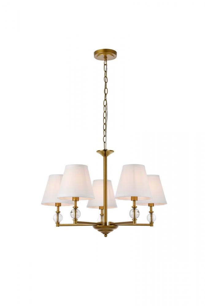 Bethany 5 Lights Pendant in Brass with White Fabric Shade