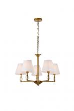 Elegant LD7024D25BR - Bethany 5 Lights Pendant in Brass with White Fabric Shade